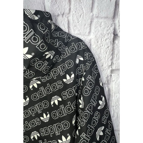 ADIDAS Monogram Windbreaker Raincoat Hooded Track Jacket Mens Black Size S - Picture 5 of 10